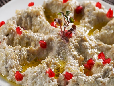 Mutabal with Pomegranate Molasses