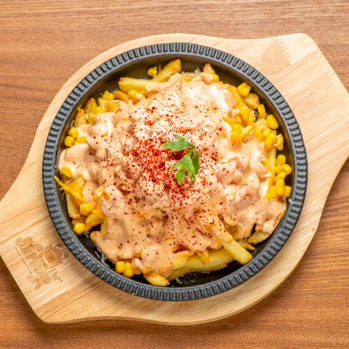 CHEESY CORN FRIES WITH SHRIMPS