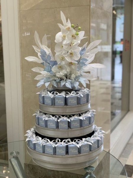 Blue box, white ribbon- 50 boxes