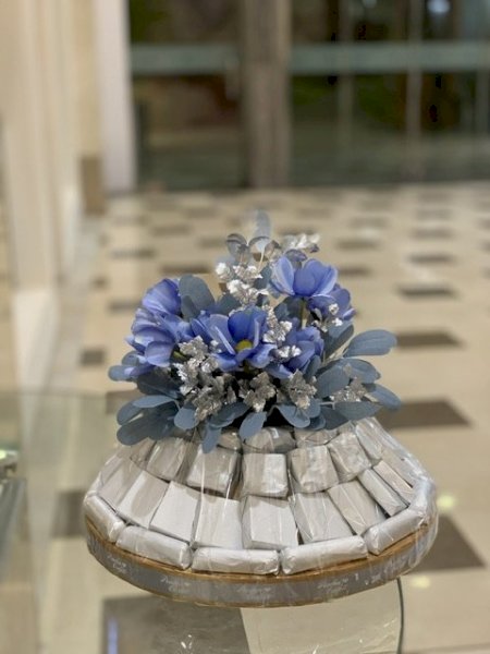 Silver Tray with Blue Themed Flowers- 1kg