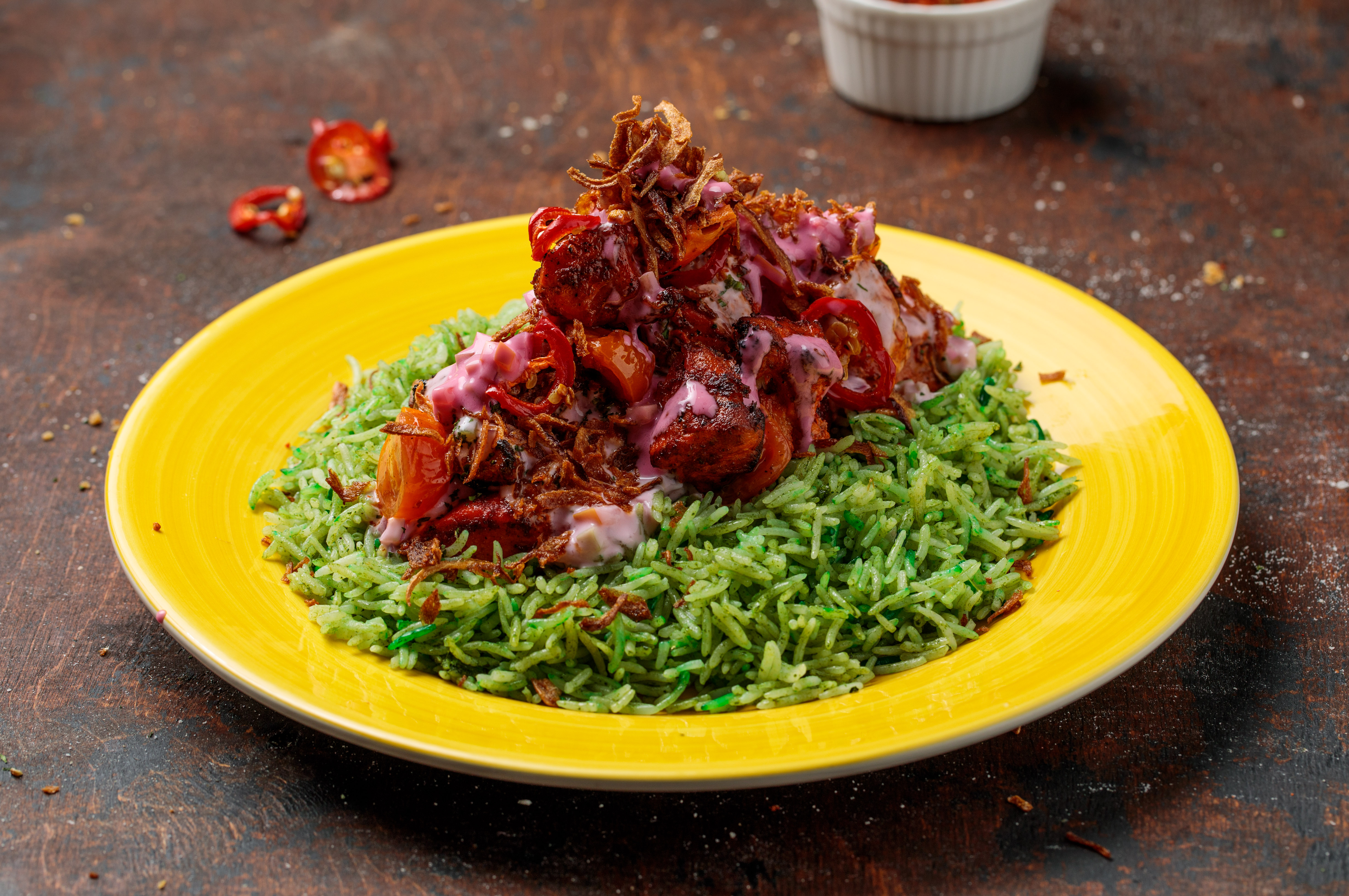 CHICKEN SKEWERS GREEN RICE