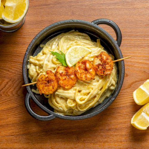 LEMON PASTA WITH GRILLED SHRIMPS